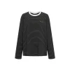 Three Quarters Hotfix Logo Striped Mousse Cashmere L/S Tee Black