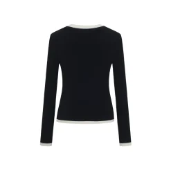 Three Quarters Hotfix Logo Fake-2-Piece Mousse Cashmere Top Black