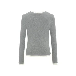 Three Quarters Hotfix Logo Fake-2-Piece Mousse Cashmere Top Gray