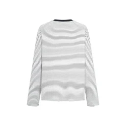 Three Quarters Hotfix Logo Striped Mousse Cashmere L/S Tee White
