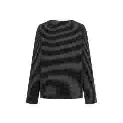 Three Quarters Hotfix Logo Striped Mousse Cashmere L/S Tee Black