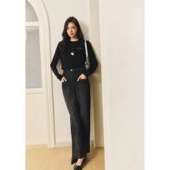 Three Quarters Hotfix Logo Tencel Wool Top Black
