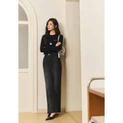 Three Quarters Hotfix Logo Tencel Wool Top Black