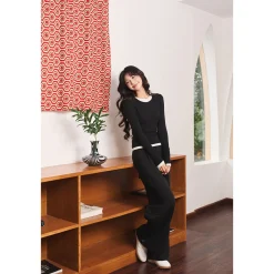 Three Quarters Hotfix Logo Fake-2-Piece Mousse Cashmere Top Black