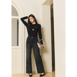 Three Quarters Hotfix Logo Tencel Wool Top Black
