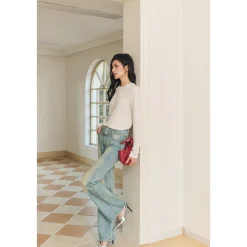 Three Quarters Hotfix Logo Tencel Wool Top White