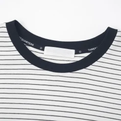 Three Quarters Hotfix Logo Striped Mousse Cashmere L/S Tee White