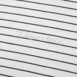 Three Quarters Hotfix Logo Striped Mousse Cashmere L/S Tee White