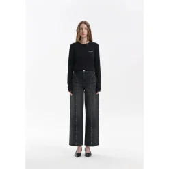 Three Quarters Hotfix Logo Tencel Wool Top Black
