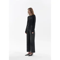 Three Quarters Hotfix Logo Tencel Wool Top Black