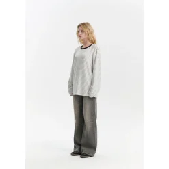 Three Quarters Hotfix Logo Striped Mousse Cashmere L/S Tee White