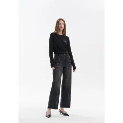 Three Quarters Hotfix Logo Tencel Wool Top Black
