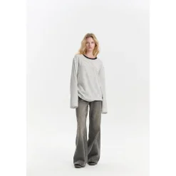 Three Quarters Hotfix Logo Striped Mousse Cashmere L/S Tee White
