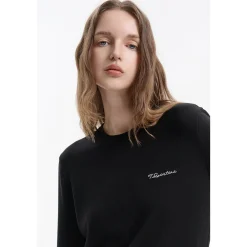 Three Quarters Hotfix Logo Tencel Wool Top Black
