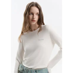 Three Quarters Hotfix Logo Tencel Wool Top White