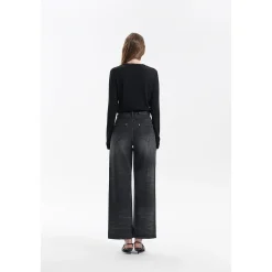 Three Quarters Hotfix Logo Tencel Wool Top Black