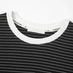 Three Quarters Hotfix Logo Striped Mousse Cashmere L/S Tee Black