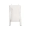 Three Quarters Logo Diamond Chain Off Shoulder Wool Top White