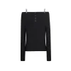 Three Quarters Logo Diamond Chain Off Shoulder Wool Top Black