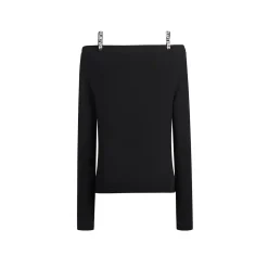 Three Quarters Logo Diamond Chain Off Shoulder Wool Top Black