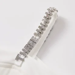 Three Quarters Logo Diamond Chain Off Shoulder Wool Top White