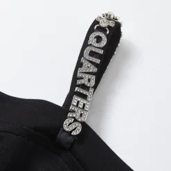 Three Quarters Logo Diamond Chain Off Shoulder Wool Top Black