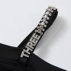 Three Quarters Logo Diamond Chain Off Shoulder Wool Top Black