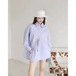 Three Quarters Logo Embroidery Shirt Purple