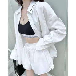 Three Quarters Logo Embroidery Shirt White