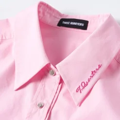 Three Quarters Logo Embroidery Shirt Pink