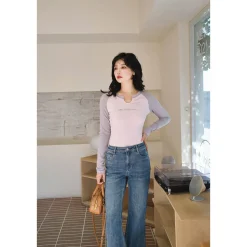 Three Quarters Logo Rhinestone L/S Tee Pink