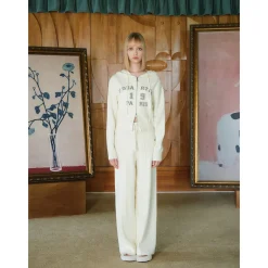 Three Quarters Oversized Straight-Leg Knit Pants Cream