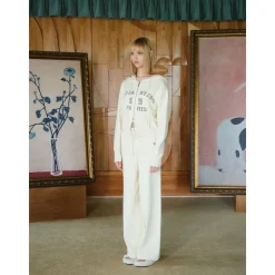 Three Quarters Oversized Straight-Leg Knit Pants Cream