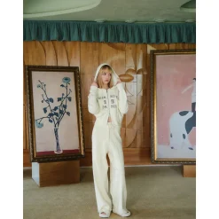 Three Quarters Oversized Straight-Leg Knit Pants Cream