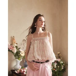 Three Quarters Pearl Chain Strap Lantern Sling Top