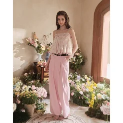 Three Quarters Pearl Chain Strap Lantern Sling Top