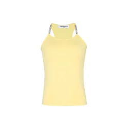 Three Quarters Rhinestone Chain Cami Vest Top Yellow