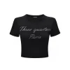 Three Quarters Rhinestone Logo Tee Black