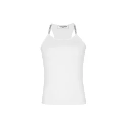 Three Quarters Rhinestone Chain Cami Vest Top White