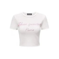Three Quarters Rhinestone Logo Tee White