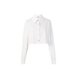 Three Quarters Rhinestone Crop Shirt White