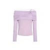 Three Quarters Strap Off-Shoulder Slim Top Purple