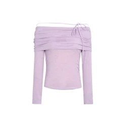 Three Quarters Strap Off-Shoulder Slim Top Purple