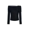 Three Quarters Strap Off-Shoulder Slim Top Black