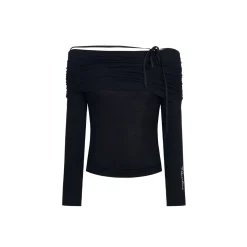 Three Quarters Strap Off-Shoulder Slim Top Black