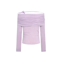 Three Quarters Strap Off-Shoulder Slim Top Purple