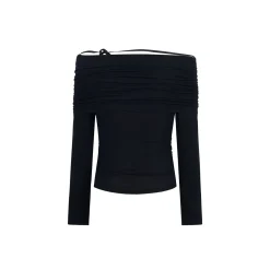 Three Quarters Strap Off-Shoulder Slim Top Black