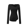 Three Quarters Wrinkled Knit Slim Top Black