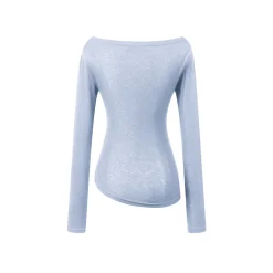 Three Quarters Wrinkled Knit Slim Top Blue