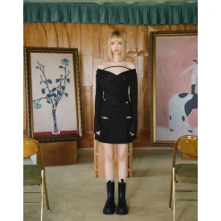 Three Quarters Wrinkled Knit Slim Top Black